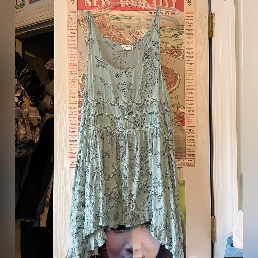Free People Light Blue Voile Lace Trapeze Slip (M)